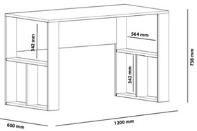 Scrivania Moderna 120x60x74 Con Ripiani Laterali Breeze Rovere Chiaro E Nero