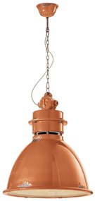 Lampadario Industrial Ferro E Ceramica Vintage Arancio 1 Luce E27 50Cm