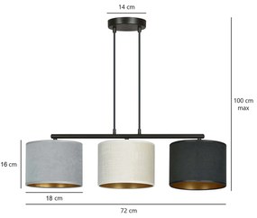 Lampadario 3 Luci Ganesha In Acciaio Nero E Paralumi In Tessuto Multicolore
