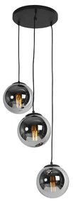 Lampadario Art Déco nero con vetro fumé 3 luci - Pallon