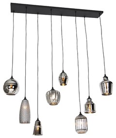 Lampadario Art Déco nero con vetro fumé 8 luci - Hanne