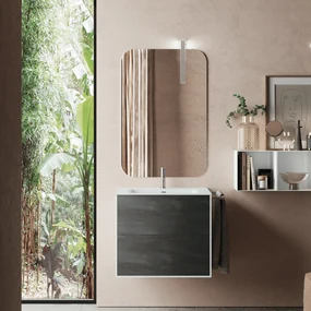 Mobile Bagno Sospeso 60 Cm Due Cassetti Specchio Con Illuminazione Led Italbagno "Step"
