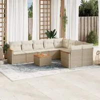 Set Divano da Giardino 10 pz con Cuscini Beige in Polyrattan 3258712