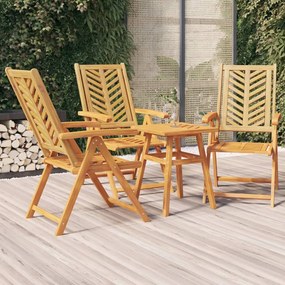 Sedie da giardino reclinabili 3 pz in legno massello di acacia
