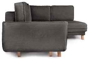 Divano angolare grigio allungabile (con penisola a destra) con rivestimento in velluto a coste Tori – Bonami Selection