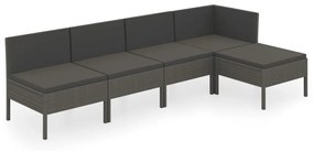 Set Divani da Giardino 5 pz con Cuscini in Polyrattan Grigio