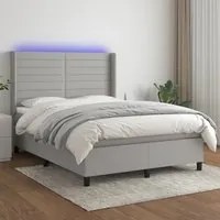 Letto a Molle Materasso e LED Grigio Chiaro 140x190 cm Tessuto 3138389