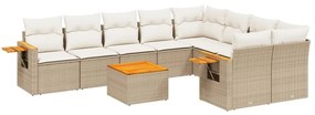 Set divano da giardino 10 pz con cuscini beige in polyrattan