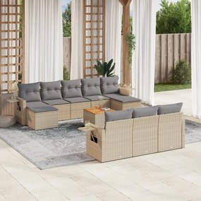 Set divano da giardino 11 pz con cuscini beige misto polyrattan