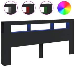 Testiera led nera 220x18,5x103,5 cm legno multistrato