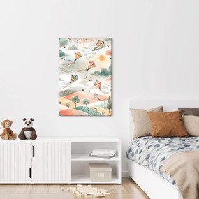 Quadro su tela – Paesaggio pastello con aquiloni nel cielo