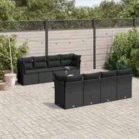 Set Divani da Giardino 9 pz con Cuscini Nero in Polyrattan 3249144