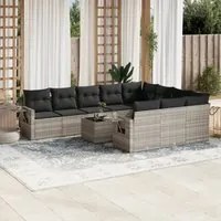 Set Divani da Giardino 11 pz con Cuscini in Polyrattan Grigio 3253039