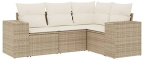 Set divano da giardino 4 pz con cuscini beige in polyrattan