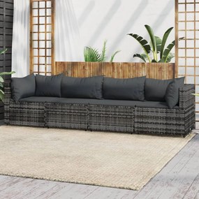 Set divani da giardino 4 pz con cuscini in polyrattan grigio