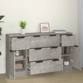 Set di credenze 3 pz grigio cemento in legno multistrato