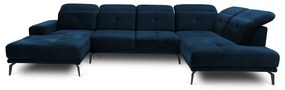 Divano angolare blu (con penisola a destra/a U) e rivestimento in velluto Bretan – ELTAP