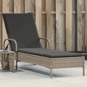 Lettino Prendisole Con Ruote E Cuscino Polyrattan Grigio Chiaro /