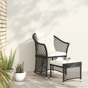 Set da giardino 2 pz con cuscini nero in polyrattan