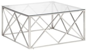 Tavolino salotto argento acciaio inossidabile vetro temperato