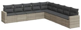 Set divano da giardino 9pz con cuscini grigio chiaro polyrattan