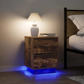Comodini Con Luci A Led 2 Pz Rovere Fumo 38x34x50 Cm /