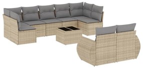 Set divano da giardino 10 pz con cuscini beige in polyrattan