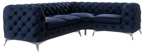 Divano angolare blu scuro (con penisola a destra/a L) con rivestimento in velluto Chelsea – Ropez
