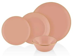 Set da tavola 24 pezzi color salmone e oro, in ceramica