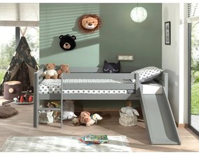 Letto rialzato grigio per bambini con scivolo , 90 x 200 cm Pino - Vipack