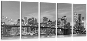 Quadri 5 pezzi – Ponte affascinante a Brooklyn in bianco e nero