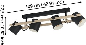 Plafoniera nera/di colore naturale con paralume in metallo 10x19 cm HORNWOOD – EGLO