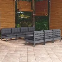 Set Divani da Giardino 8 pz con Cuscini Antracite Legno di Pino 3096138