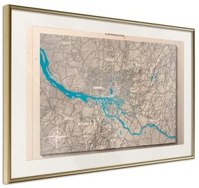 Poster  Raised Relief Map: Hamburg  Cornice Quadri Cornice d'oro con passe-partout, Larghezza x Altezza Home decor 45x30