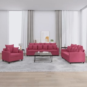 Set Di Divani 3 Pz Con Cuscini Rosso Vino İn Velluto /