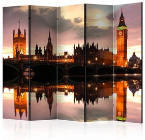 Paravento Big Ben di sera II (5-parti) - fiume e architettura londinese