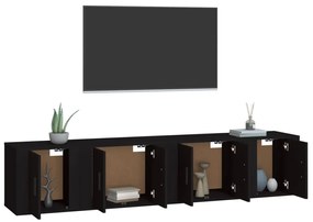 Set mobili porta tv 4 pz nero in legno multistrato