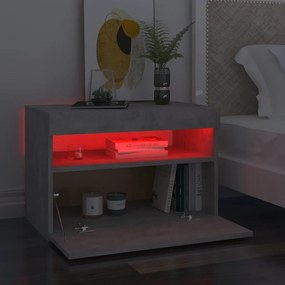 Comodino con luci led grigio cemento 60x35x40 cm