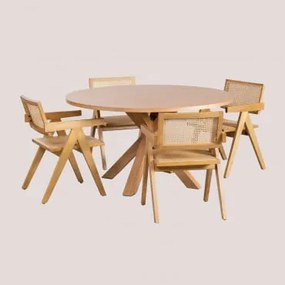 Set di tavolo da pranzo rotondo in MDF (Ø140 cm) Pleven e 4 sedie - Sklum