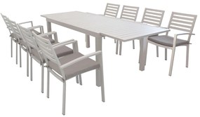 DEXTER - set tavolo in alluminio e teak cm 160/240 x 90 x 75 h con 8 poltrone Dexter