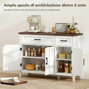 Credenza da Cucina 110x35x80,5 cm con 3 Ante a Fienili 2 Cassetti e 2 Ripiani Regolabili in Legno Bianco...