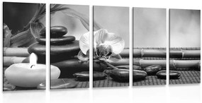 Quadri 5 pezzi – Natura morta Feng Shui in bianco e nero