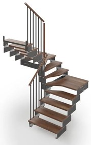 Scala a rampa 2/4 di giro Gala IRIS, larghezza 60 cm, struttura in acciaio grigio antracite, gradini in legno faggio, colore noce