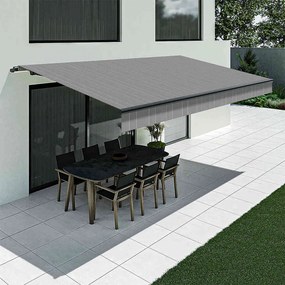 Tenda da sole grigio scuro a righe sottili con mantovana dritta, modello Basic senza cassonetto, 2400 x 1500 mm, con manovella, configurazione individuale