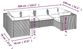 Set Divani da Giardino 6 pz con Cuscini in Polyrattan Marrone