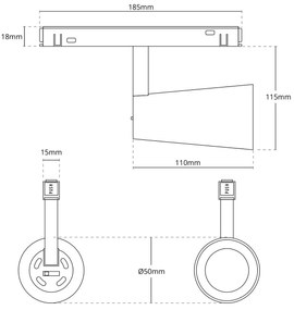 Faro LED 15W Magnetico CCT CRI92 36° Nero 48V - BRIDGELUX LED Colore Bianco Variabile CCT