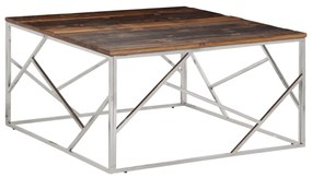 Tavolino Argento Acciaio Inox E Traverse Legno Massello /