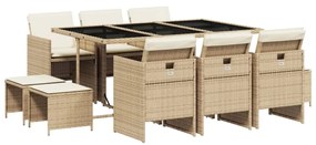 Set da pranzo da giardino 11 pz con cuscini beige in polyrattan