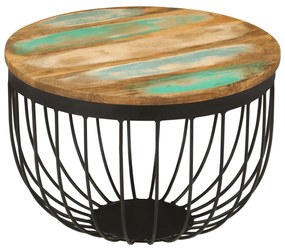 Tavolino Ø50x35 Cm İn Legno Massello Di Recupero E Acciaio /