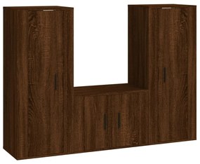 Set mobili porta tv 3 pz rovere marrone in legno multistrato